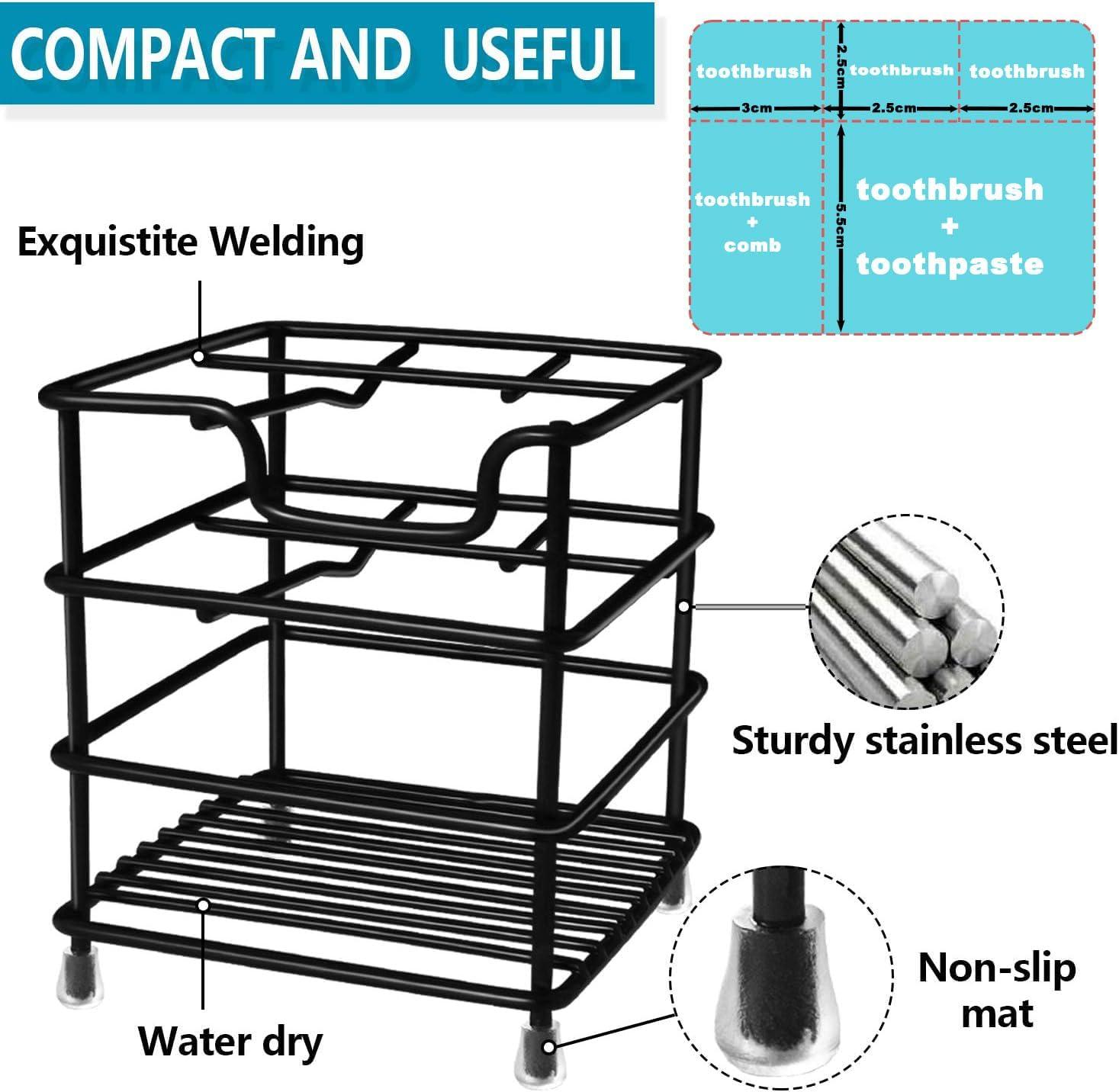 HYRIXDIRECT Toothbrush Holders for Bathrooms Stainless Steel Rustproof Toothbrush and Toothpaste Holder Organizer Tooth Brush Storage Stand