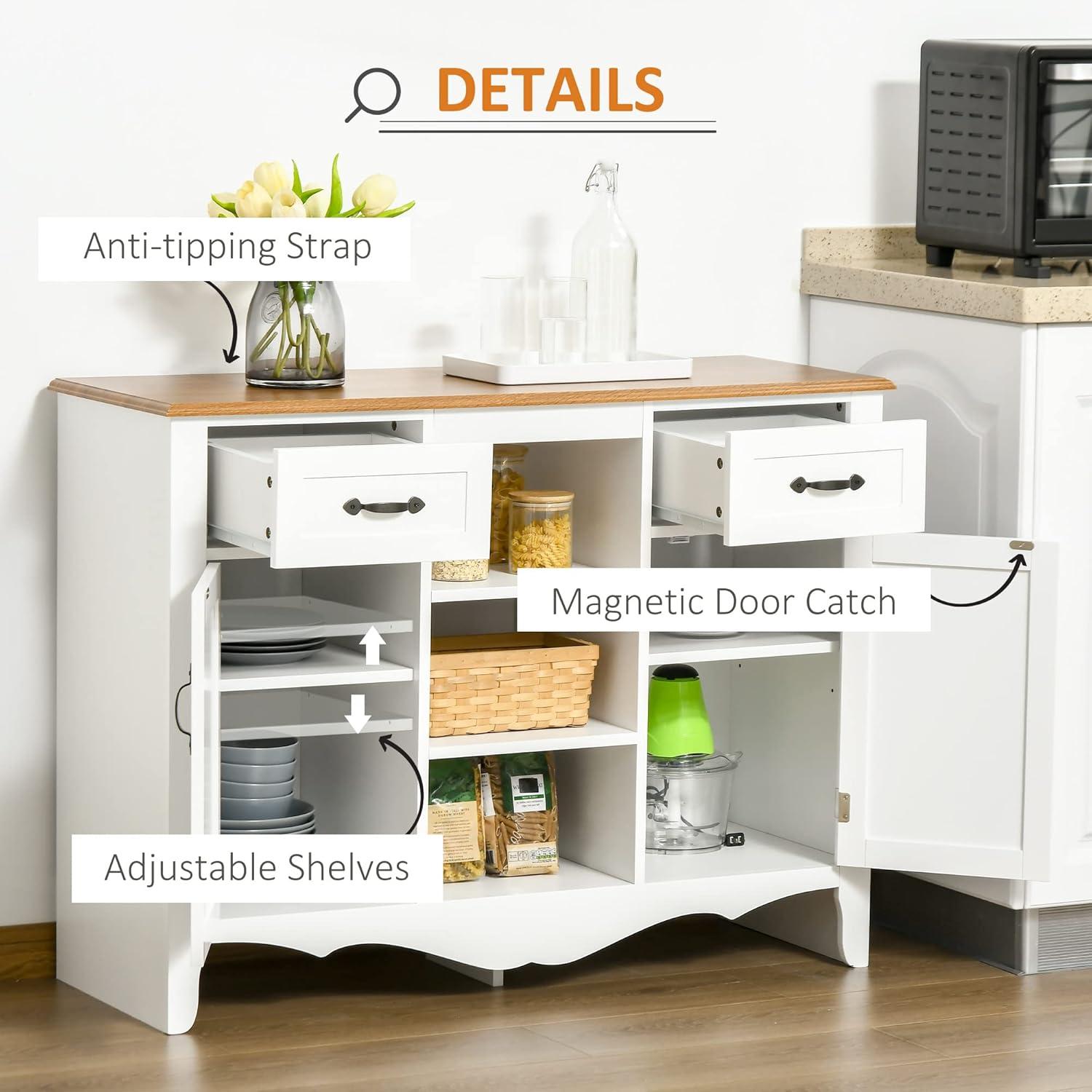 White and Natural 42" Engineered Wood Sideboard Buffet Cabinet