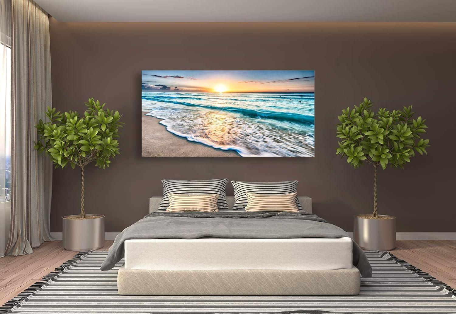 Shiartex Canvas Prints Wall Art Beach Sunset Ocean Waves Nature Pictures Stretched Pictures to Photo Paintings on Canvas for Home Office Decorations Wall Décor -20x16 In