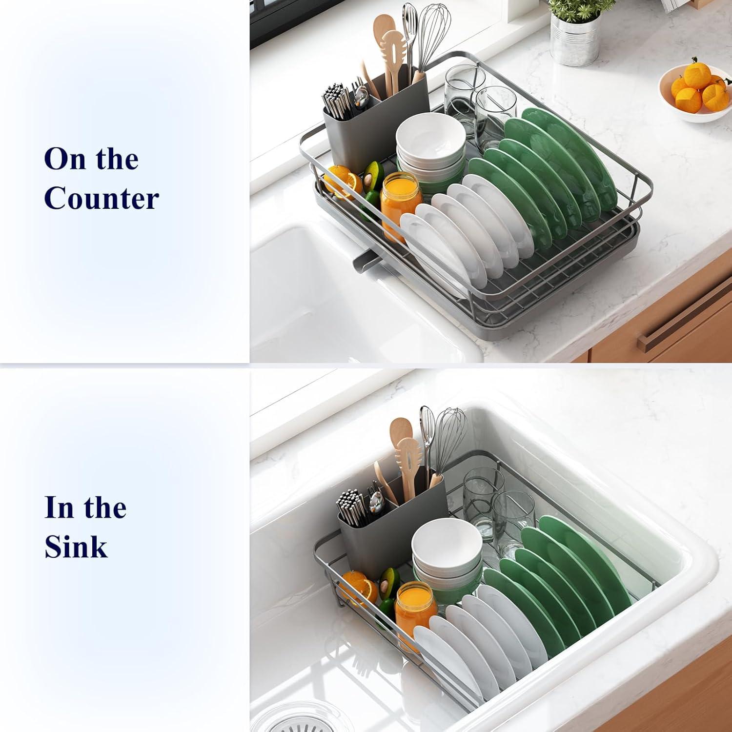 Kitsure Dish Drying Rack with a Cutlery Holder for Kitchen Counter and Sink