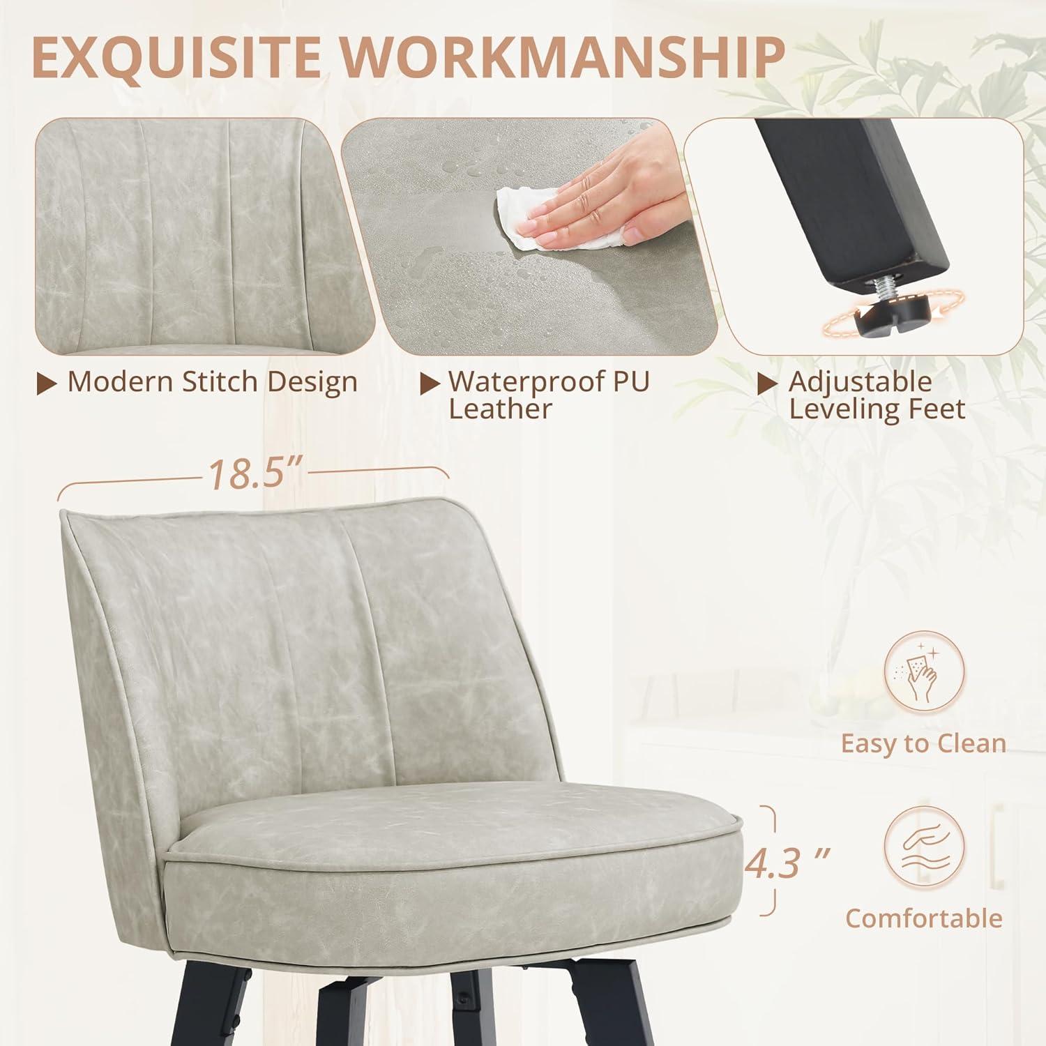 LUE BONA 360-degree Swivel Bar Stools Set of 3, 26" Counter Height Bar Stools with High Back and Wood Legs, Morden Faux Leather Upholstered Barstools for Kitchen Counter