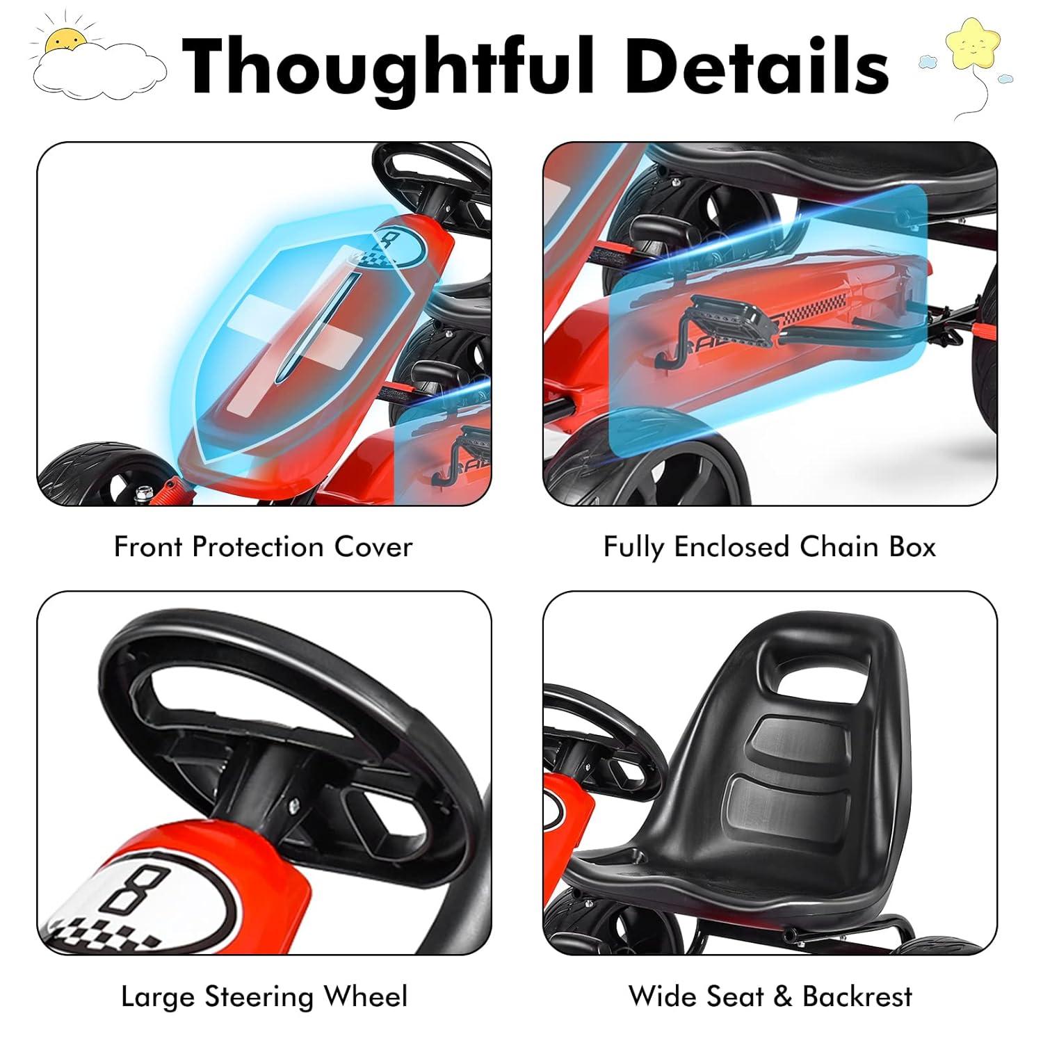 Costway Xmas Gift Go Kart Kids Ride On Car Pedal Powered Car 4 Wheel Racer Toy Stealth Outdoor Red