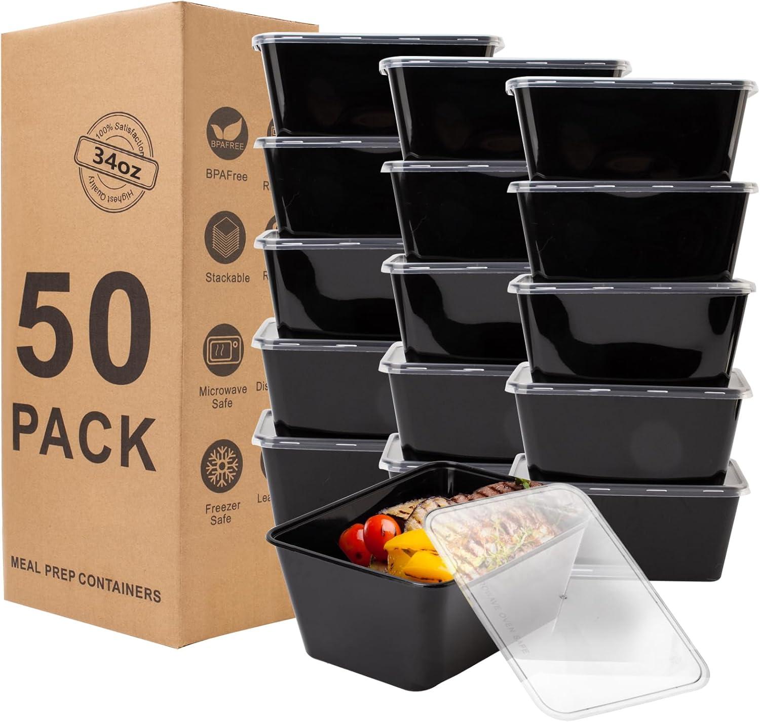 Black Rectangular BPA-Free Plastic Meal Prep Containers Set