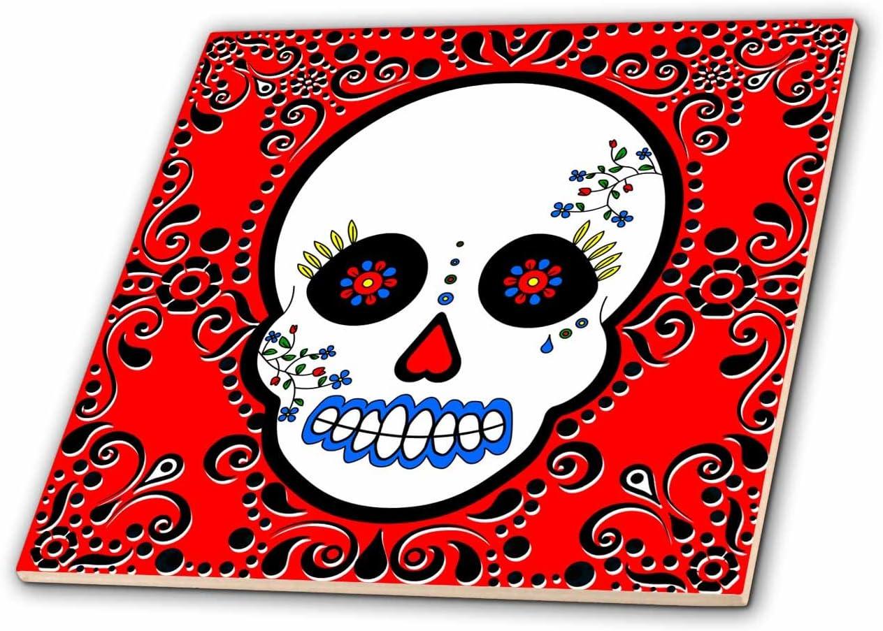 Red and Black Day of the Dead Ceramic Tile, 4-Inch