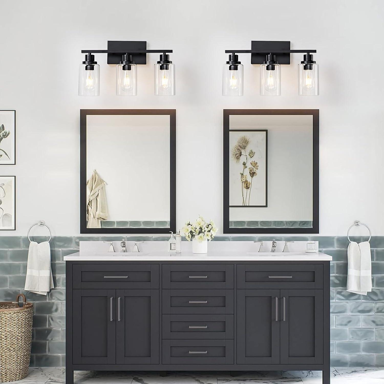 Modern Black Vanity Light with Clear Glass Shades