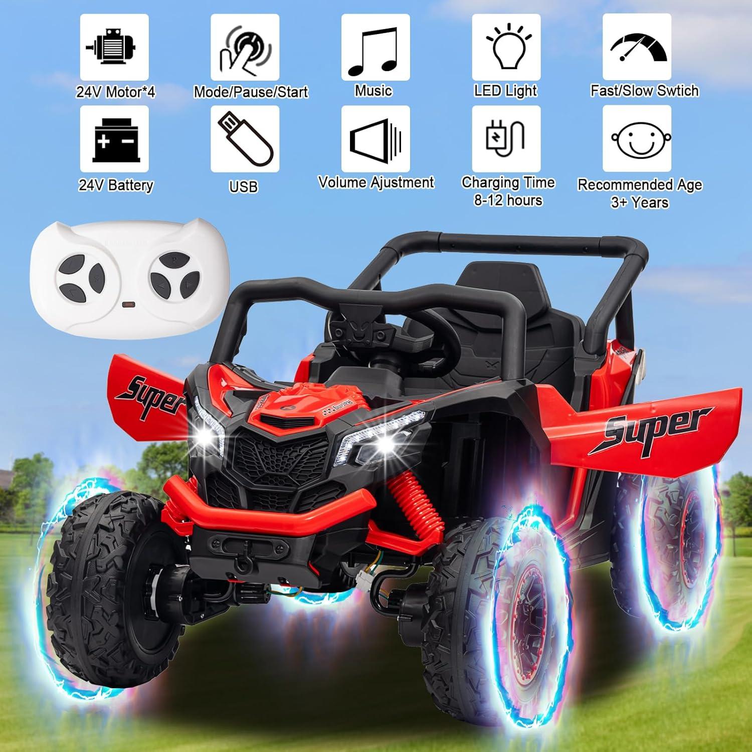 Ride on UTV Car, 24V Battery Powerd Electric Off-Road UTV Car w/Remote Control