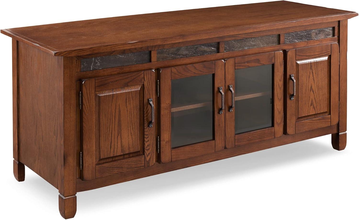Leick Home 89360 Rustic Oak TV Stand with Slate Tiles and Enclosed Storage For 65" TV, Distressed Rustic Autumn