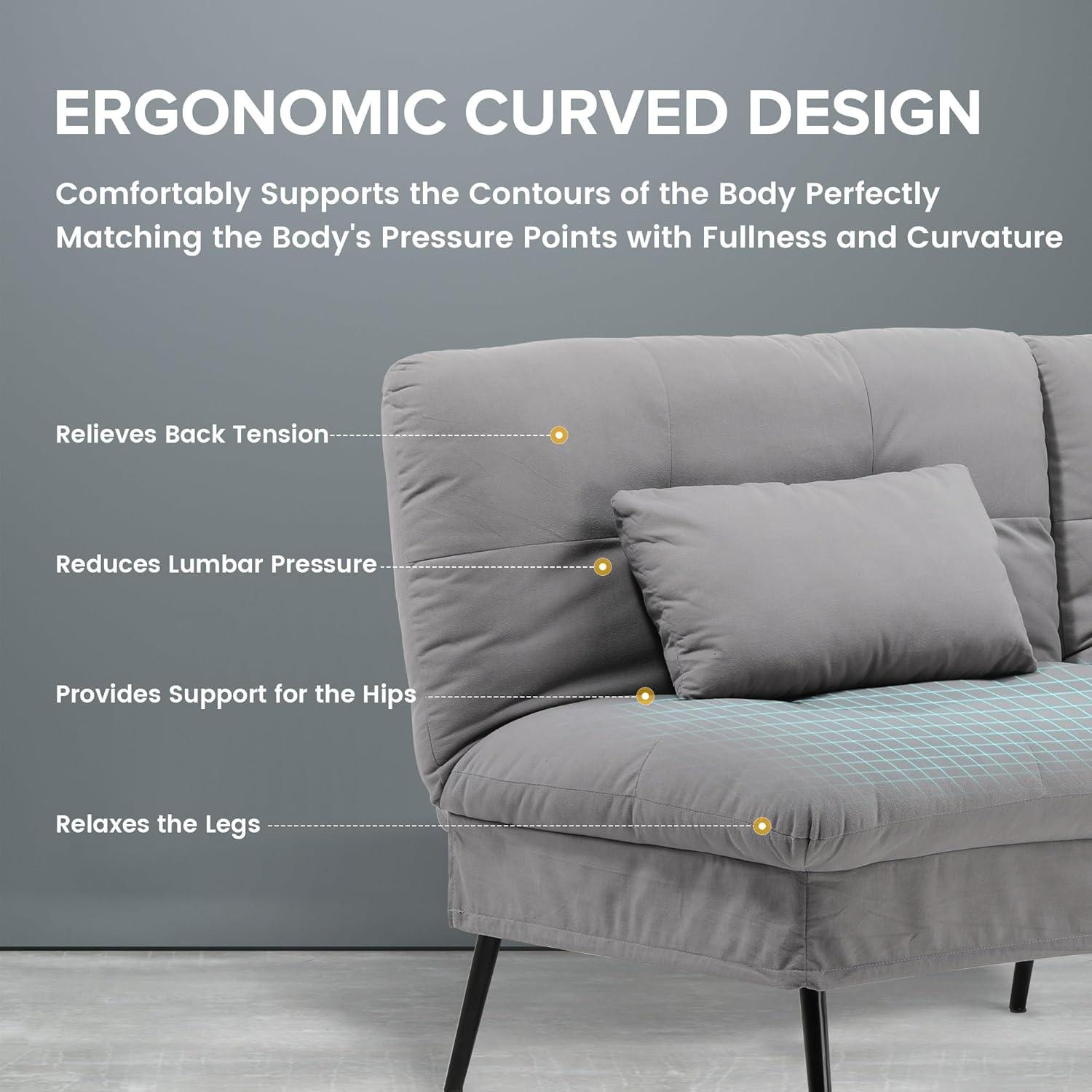 COMHOMA Convertible Sofa Bed,68″Fabric Couch with Adjustable Backrest,Loveseat Recliner Sleeper Living Room Furniture futon Set,Grey