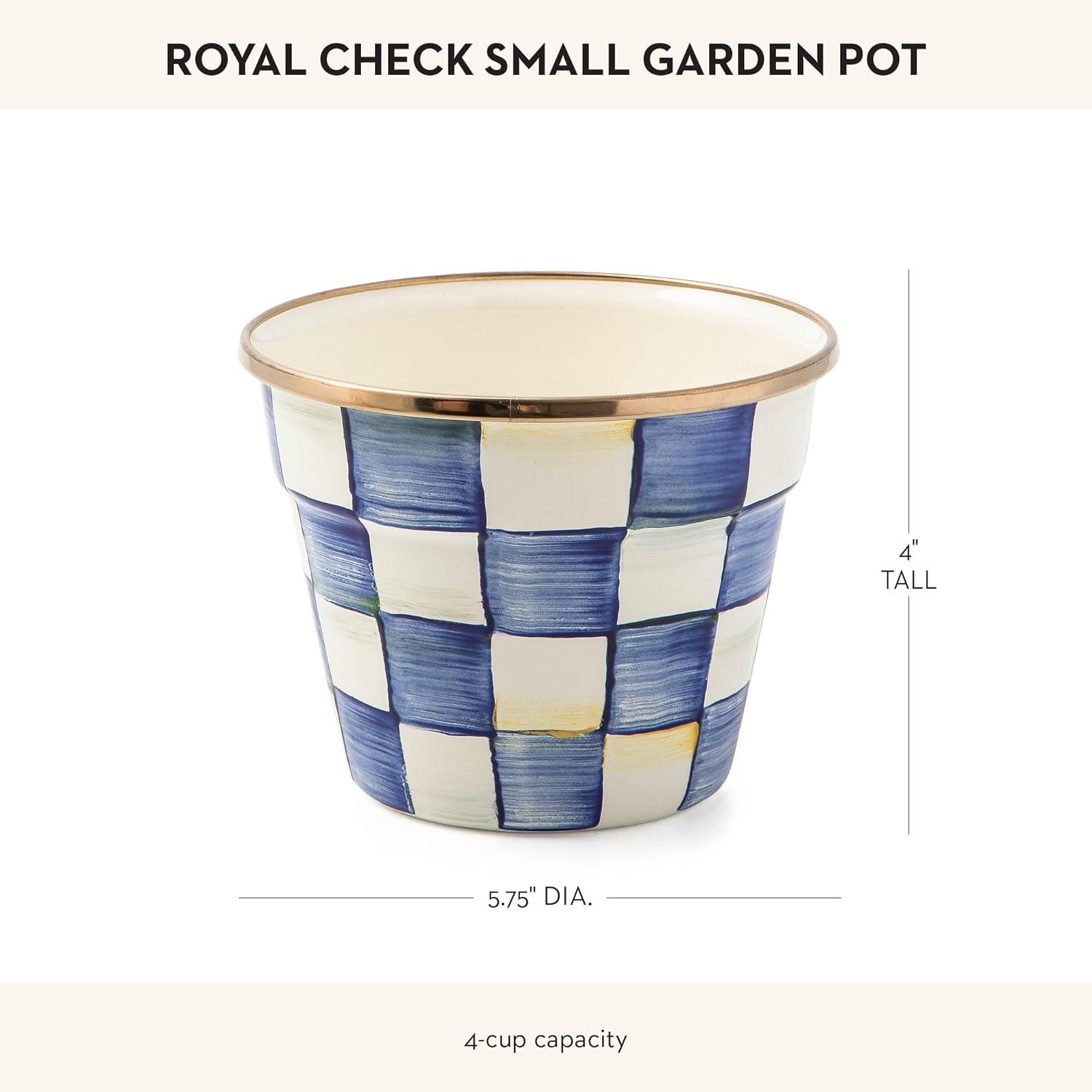 Small Blue and White Painted Enamel Garden Pot
