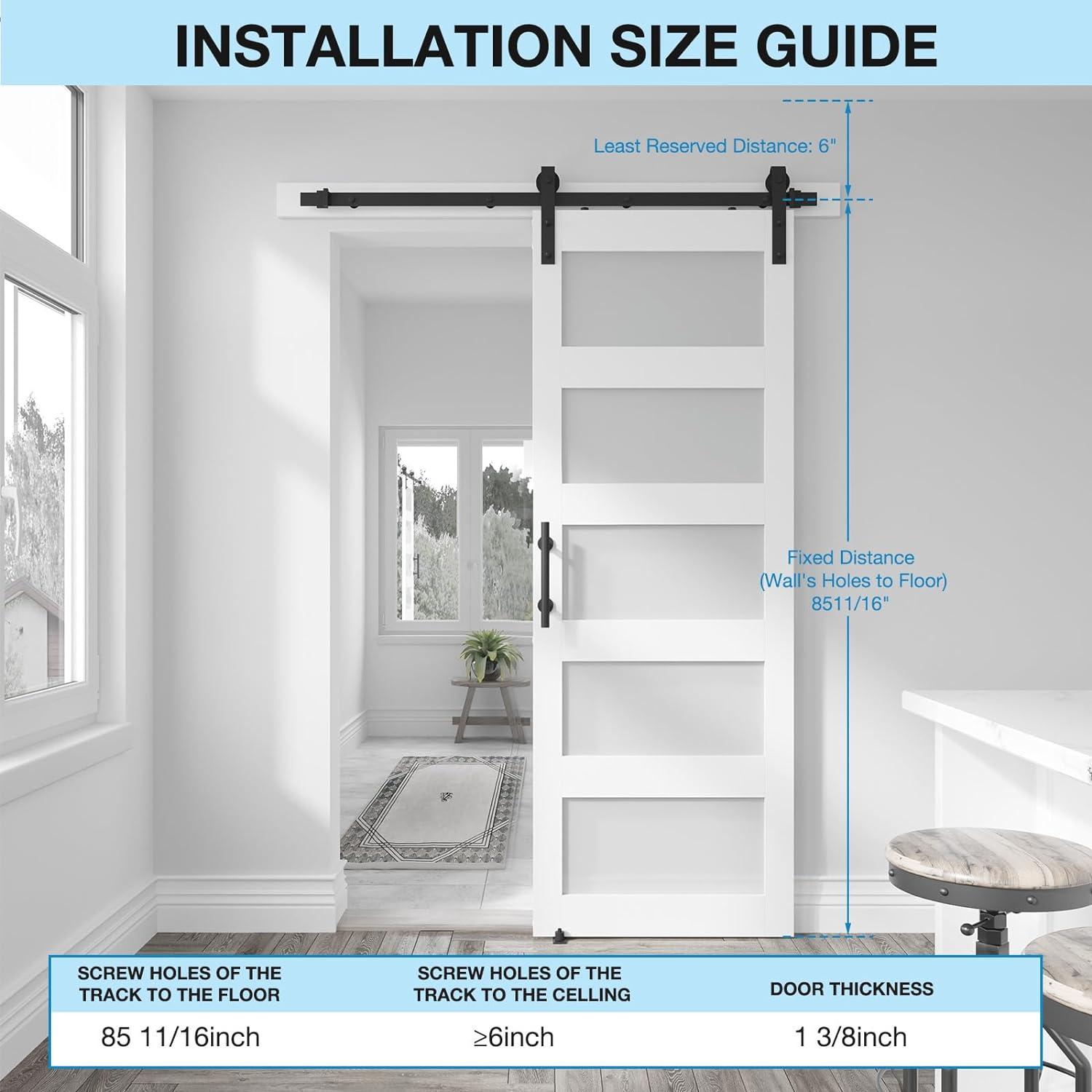 30in x 84in 5-Panel Sliding Glass Barn Door with 5ft Hardware Kit Included, Easy Assembly with Pre-Drilled Holes, Waterproof, Frosted Glass for Bathroom-Fit Max Opening 28in x 82in, White