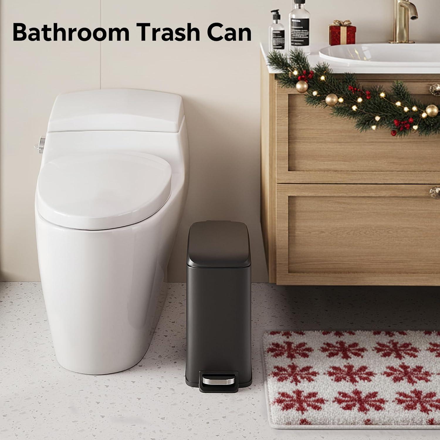 FDW Bathroom Trash Can With A Lid 1.3 Gallon  (5 L) Small Trash Bin Step Pedal Garbage Can With Removable Bucket Slim For Small Spaces For Bathroom,Bedroom,Kitchen,Office