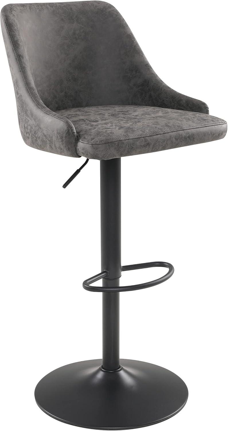 Charcoal Faux Leather Adjustable Swivel Stool with Metal Base