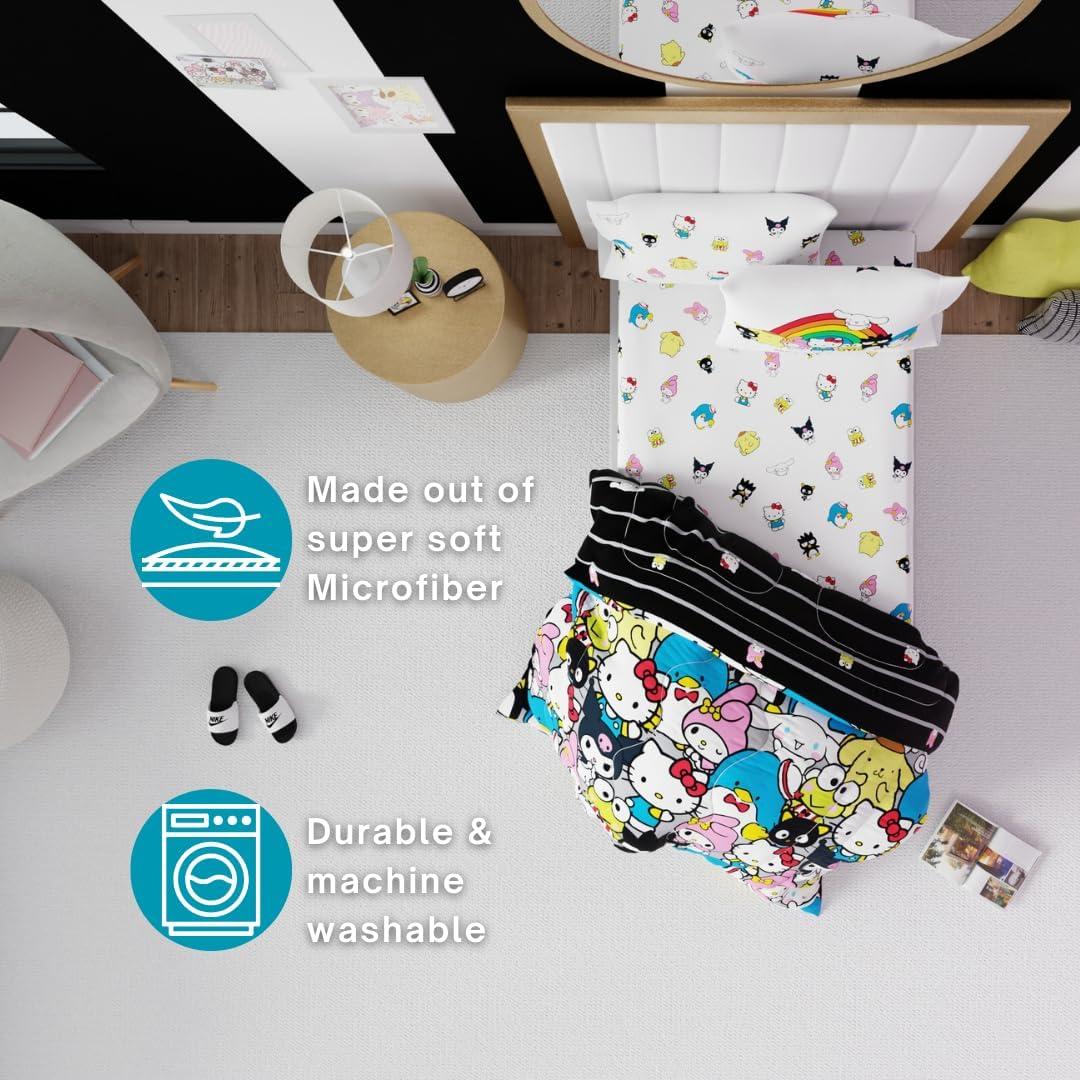 Hello Kitty & Friends Collectibles Bedding 5 Piece Super Soft Comforter and Sheet Set with Sham, Twin, (Official Licensed Product)