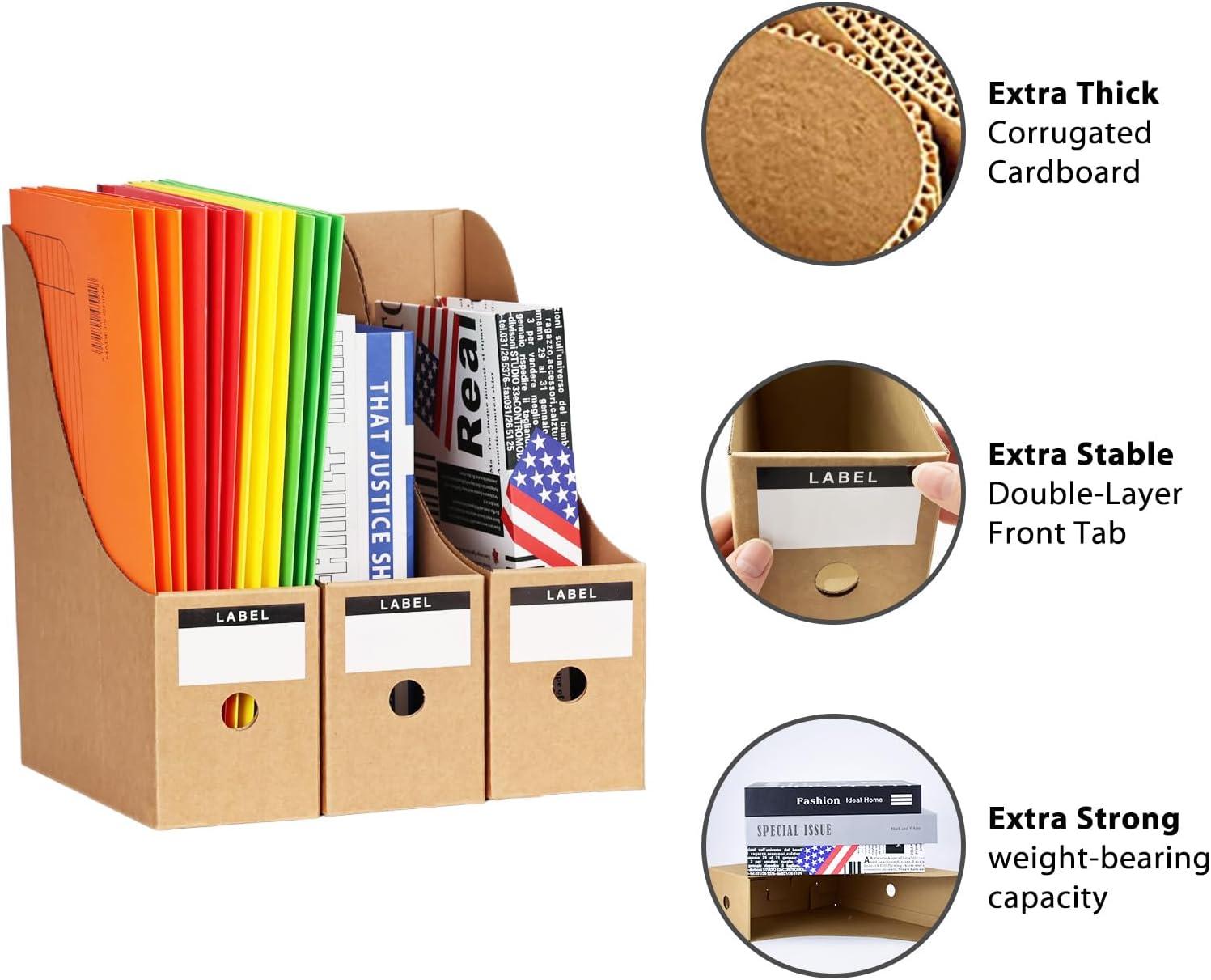 HUAPRINT Magazine File Holder(12 Pack,White)-Folder Holder,Desk File Organizer,Document Holder Box,Magazine Storage Box,With Labels