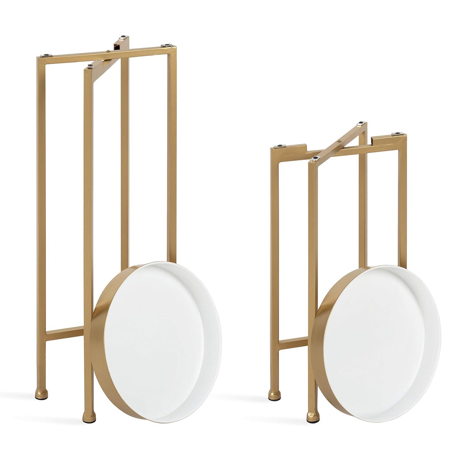Kate and Laurel Celia Round Metal Nesting Table, 2 Piece, White and Gold