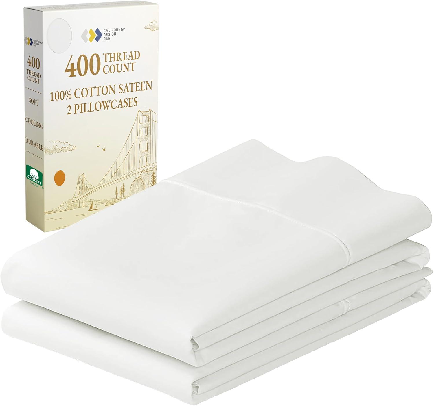 White Cotton Sateen Standard/Queen Pillowcase Set