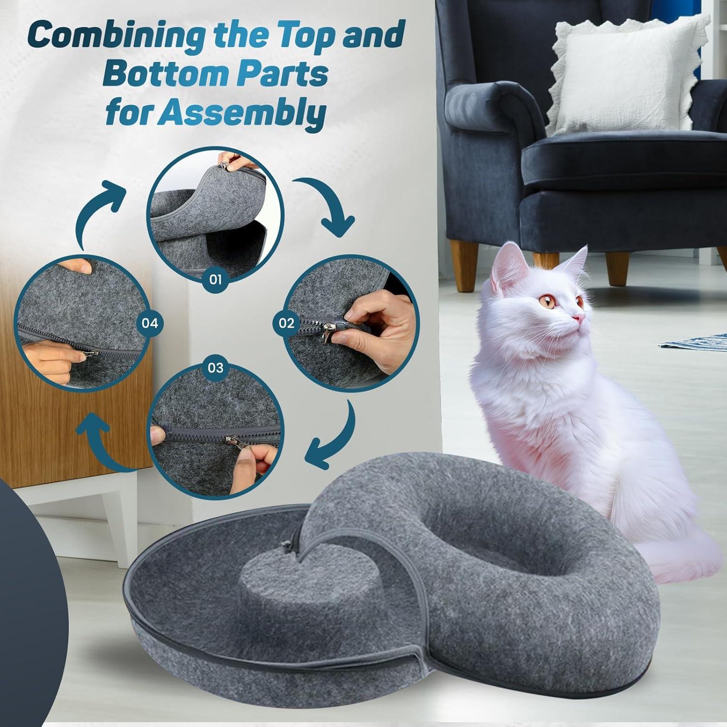 Peekaboo Cat Cave For Multiple & Large Cats Up To 30-45 Lbs, Scratch Detachable & Washable Tunnel Bed, Comfy Donut Cat Cave