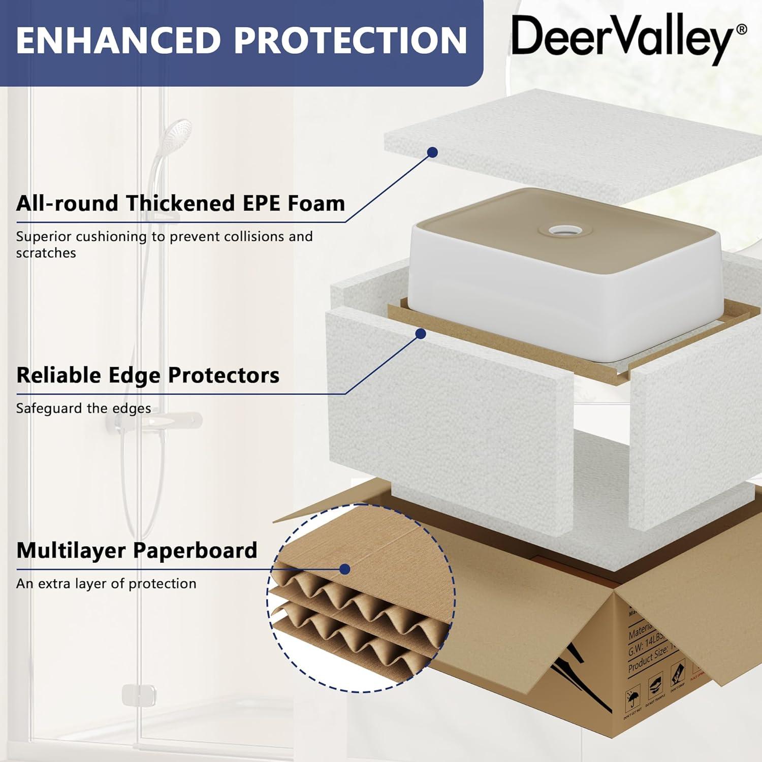 DeerValley DV-1V0317 Deervalley Liberty 16'' X 12'' Rectangular Vitreous China Vessel Bathroom Sink, White With Black Striped Edge