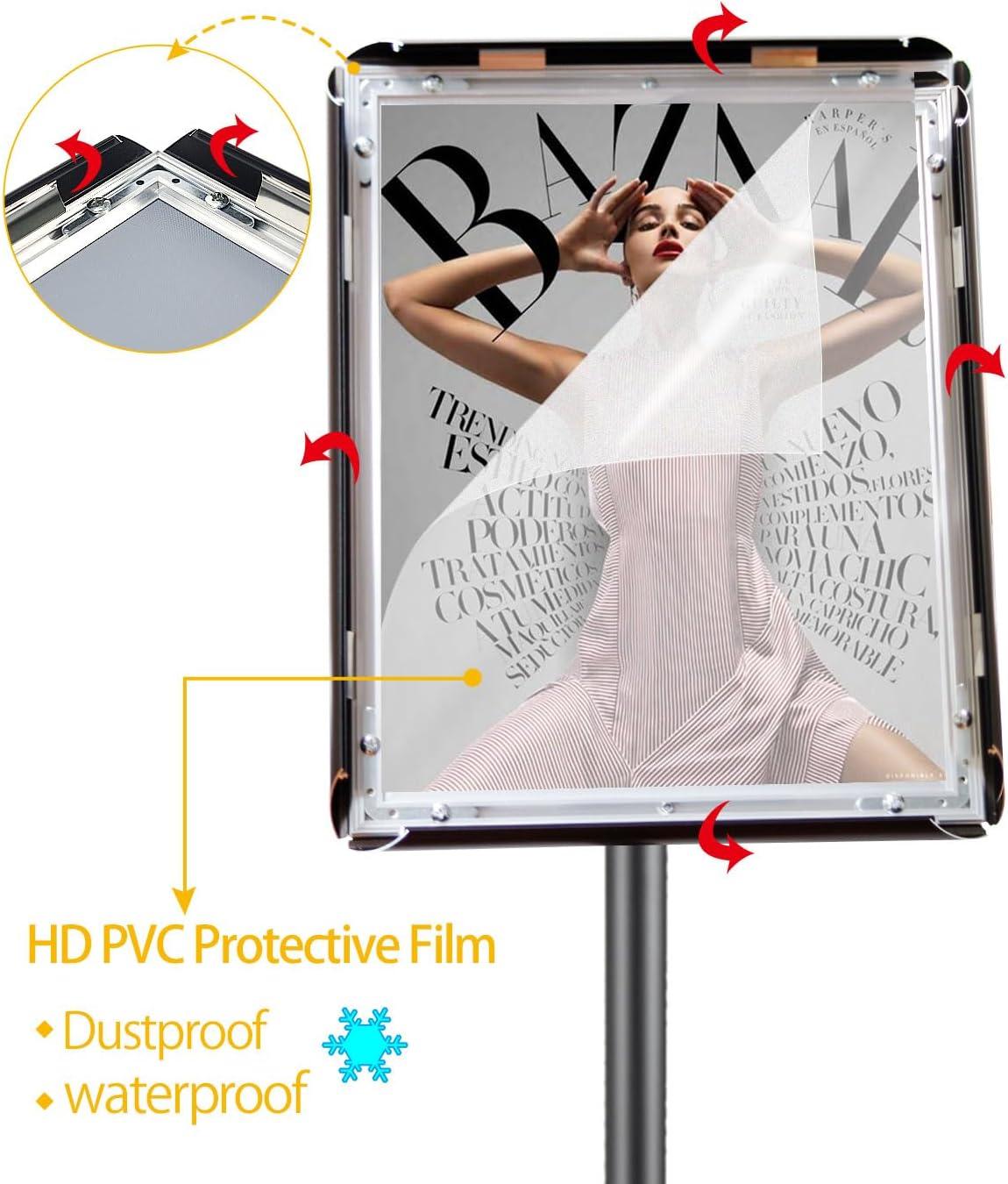 Adjustable Sign Holder Stand 8.5x11 inch,Pedestal Floor Signage Standing Holder with Heavy Duty Base, Aluminum Snap Open Frame Display for Business Restaurant, Mall,Schools-1 Pack