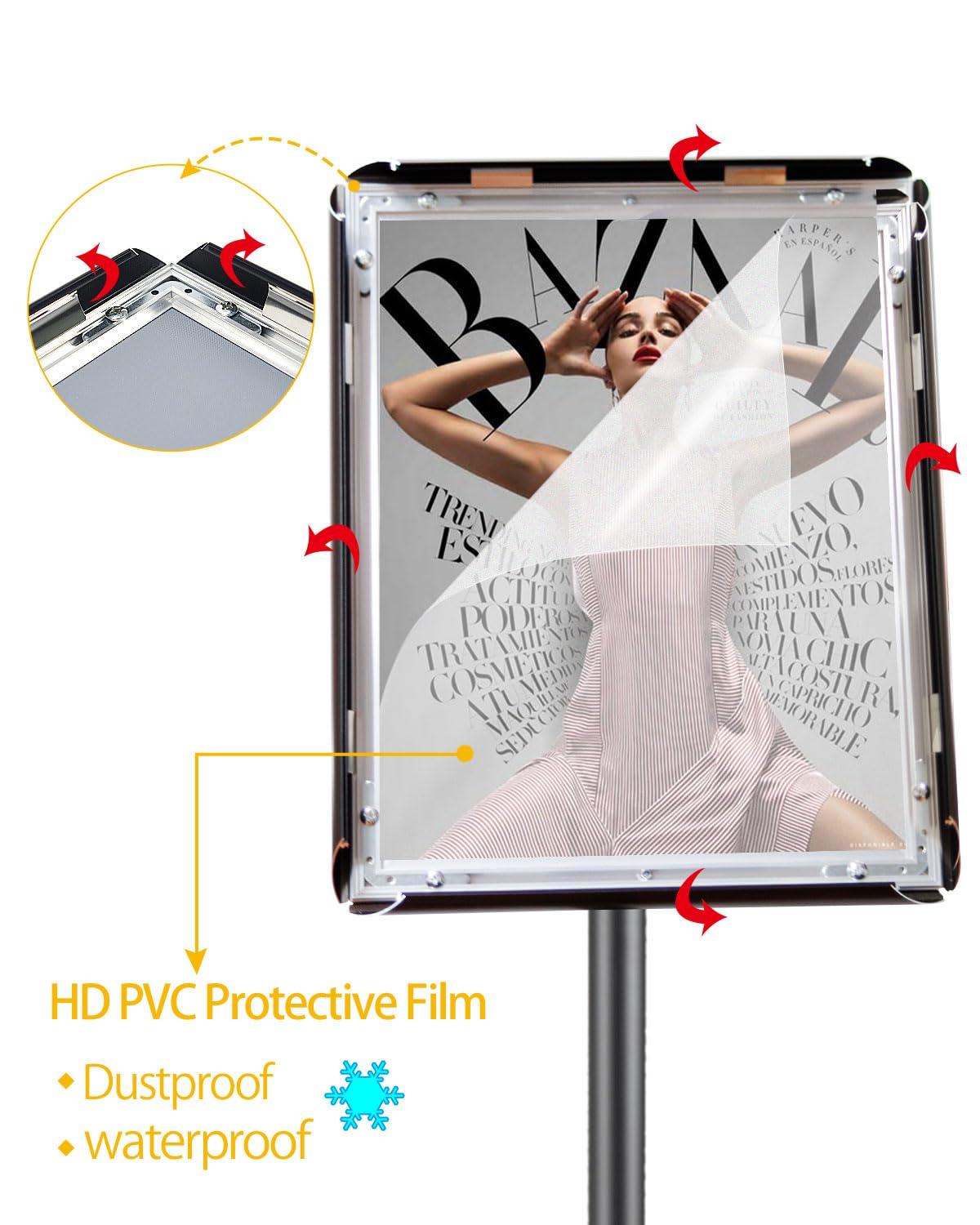 Adjustable Sign Holder Stand 8.5x11 inch,Pedestal Floor Signage Standing Holder with Heavy Duty Base, Aluminum Snap Open Frame Display for Business Restaurant, Mall,Schools-1 Pack