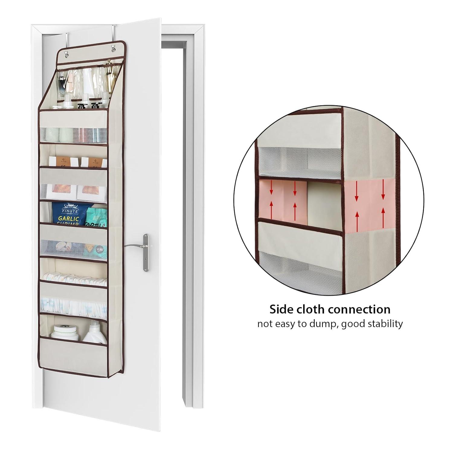 Univivi 6-Shelf Over Door Hanging Organizer Fabric Baby Door Storage with 5 Large Pockets and 3 Small PVC Pockets Wall Mount Hanging Storage Organizers for Baby Essential (Beige)