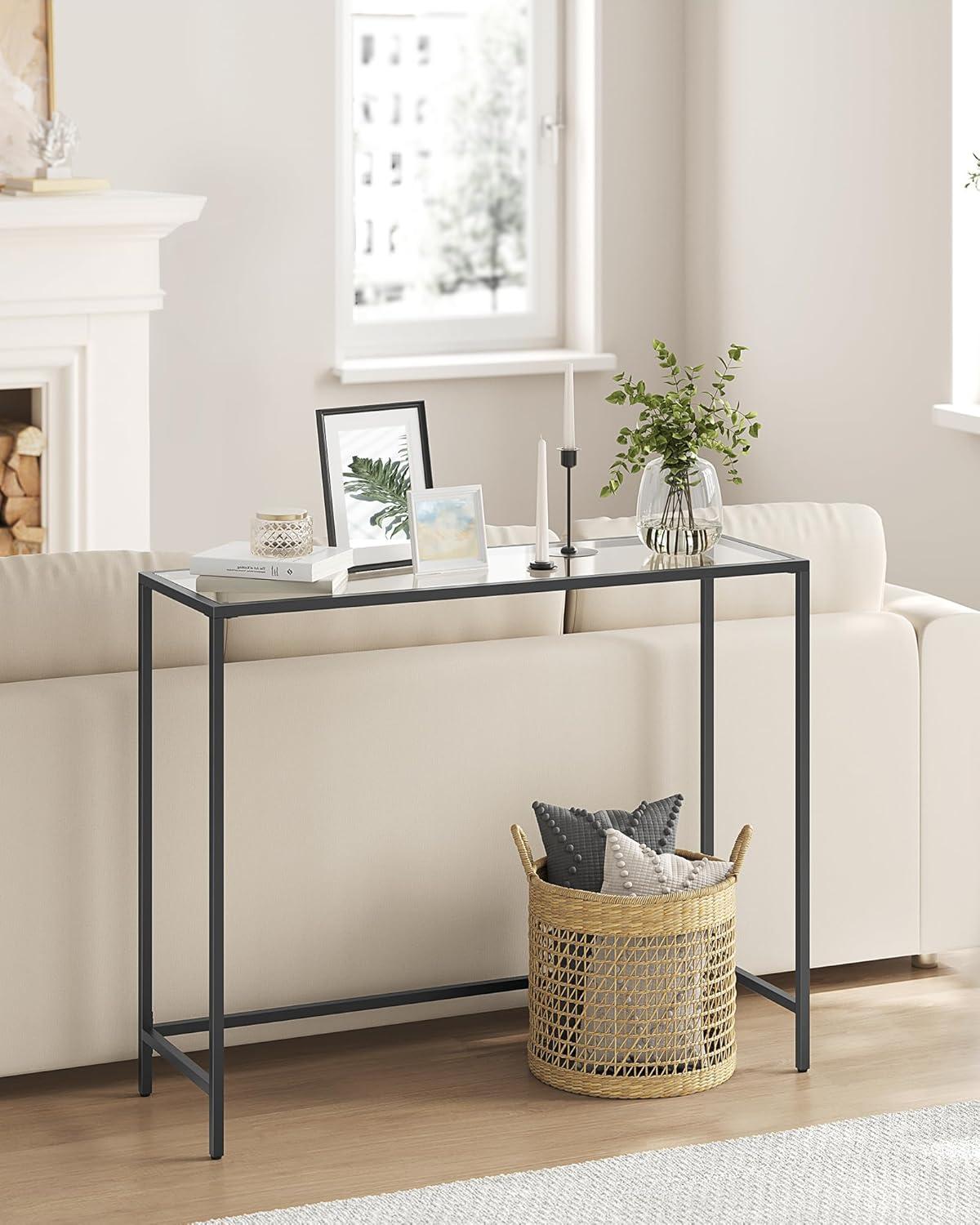 Black Metal and Glass Minimalist Console Table, 39.4"