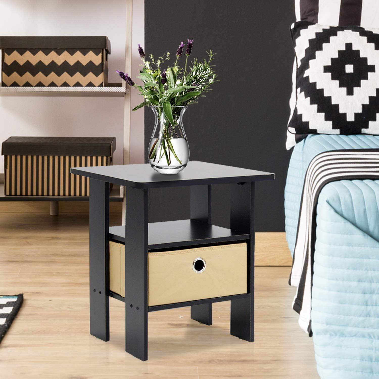 Espresso Engineered Wood Contemporary End Table with Drawer