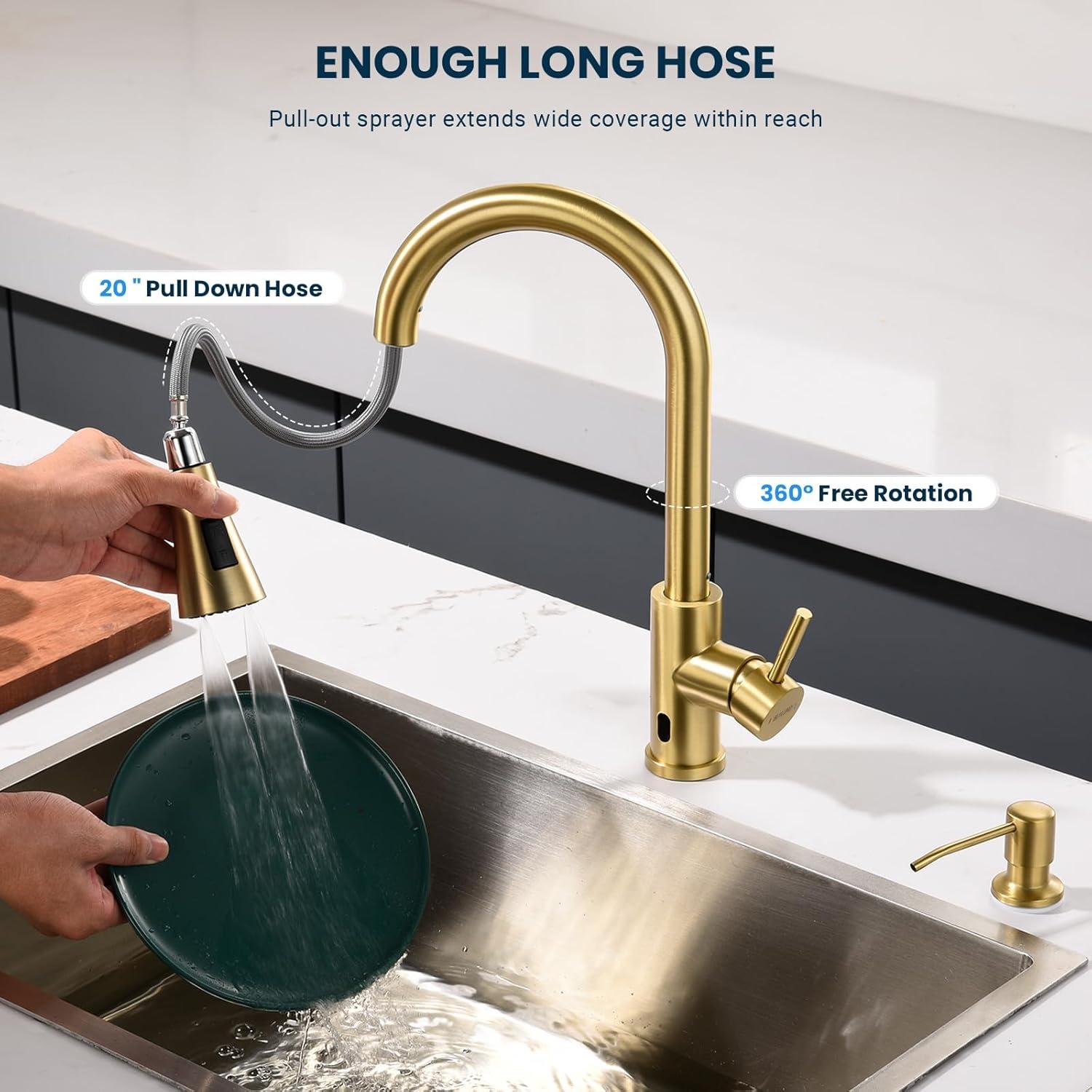 ARCORA AR7100301G-DC ARCORA Stainless Steel  Single Handle Pull-Down Sprayer Kitchen Faucet Set with Touchless Sensor