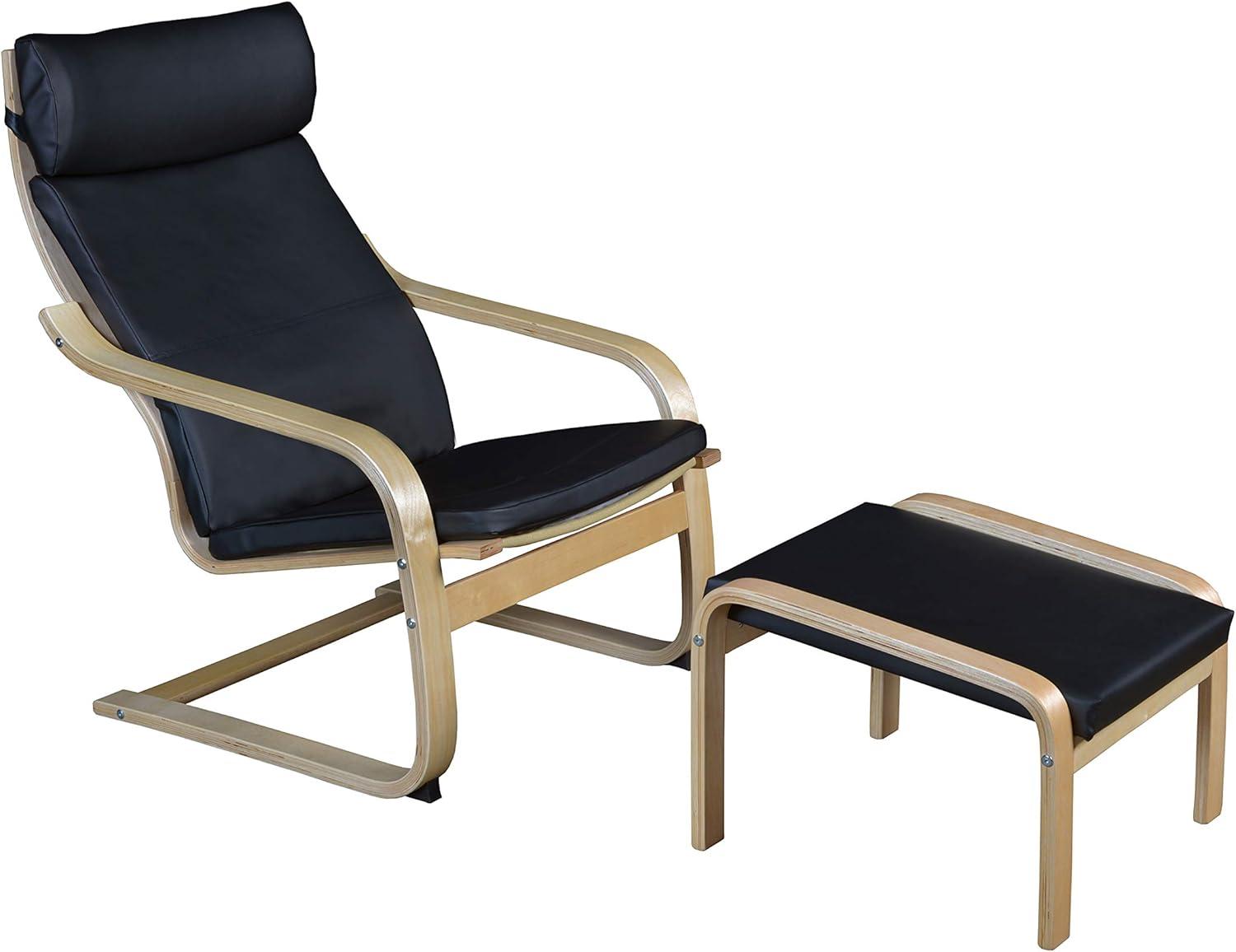 Mia Bentwood Reclining Chair & Ottoman, Natural & Black Leather