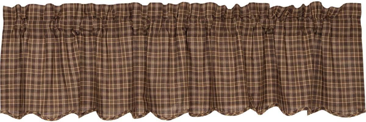 Dark Brown Rustic & Lodge Kitchen Curtains Prescott Rod Pocket Cotton Plaid Valance