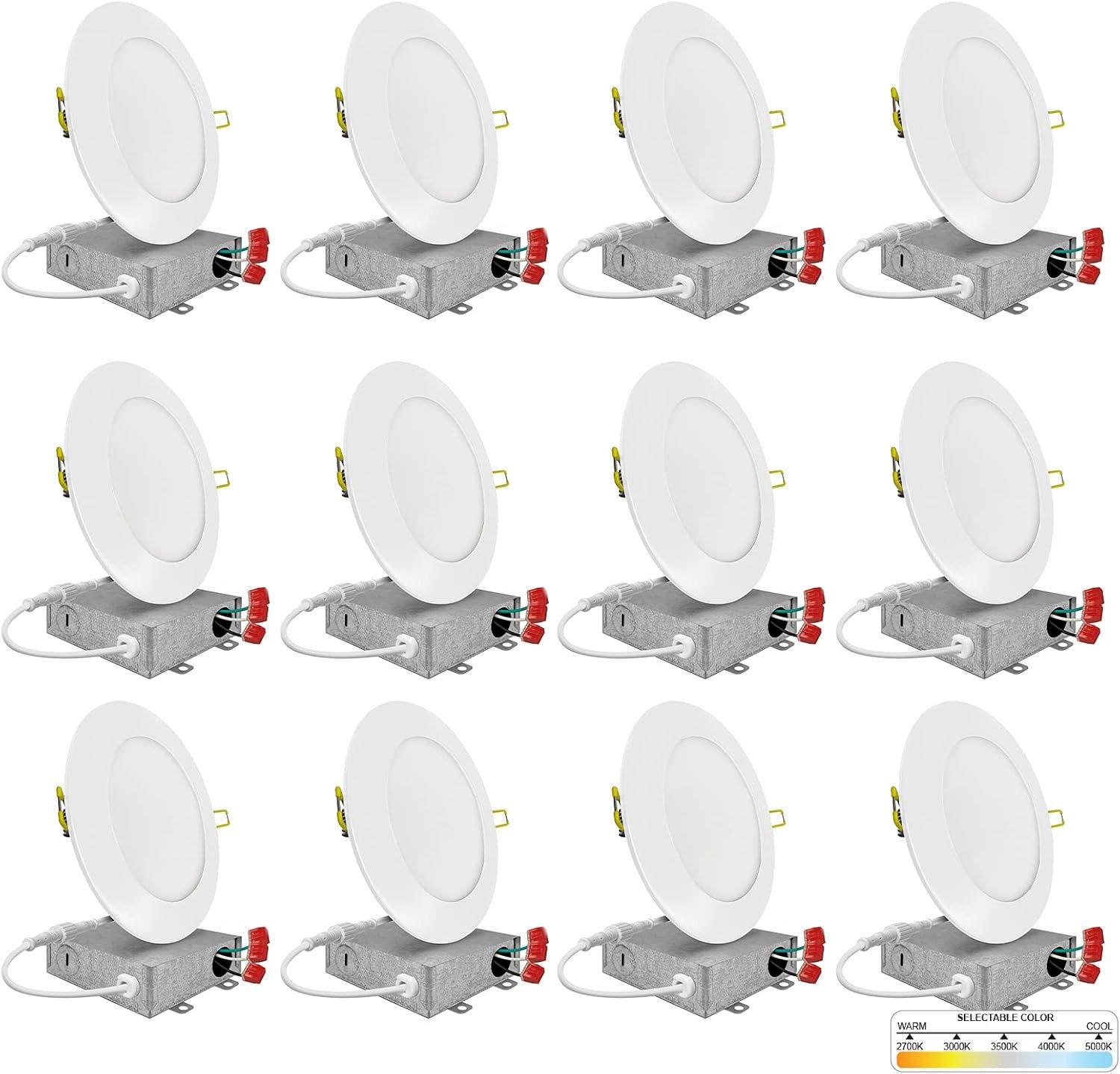 12-Pack Brushed Nickel Ultra-Thin LED Recessed Lighting Kit