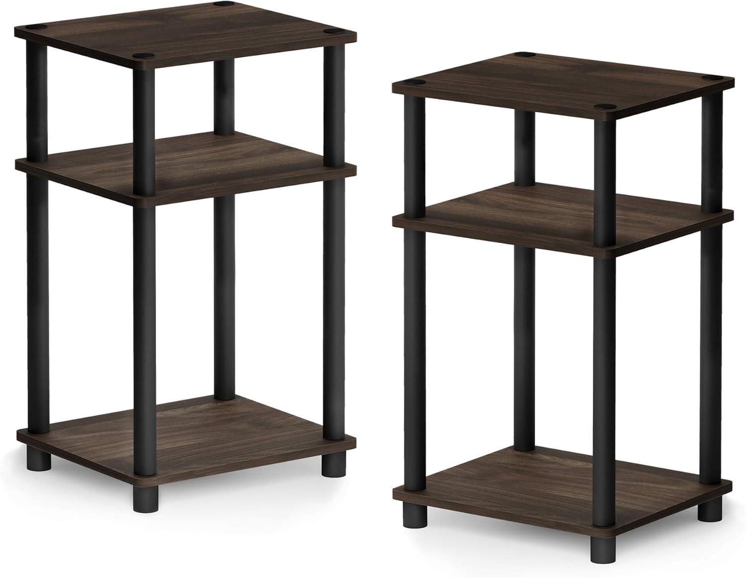 Columbia Walnut and Black Rectangular 3-Tier End Table Set