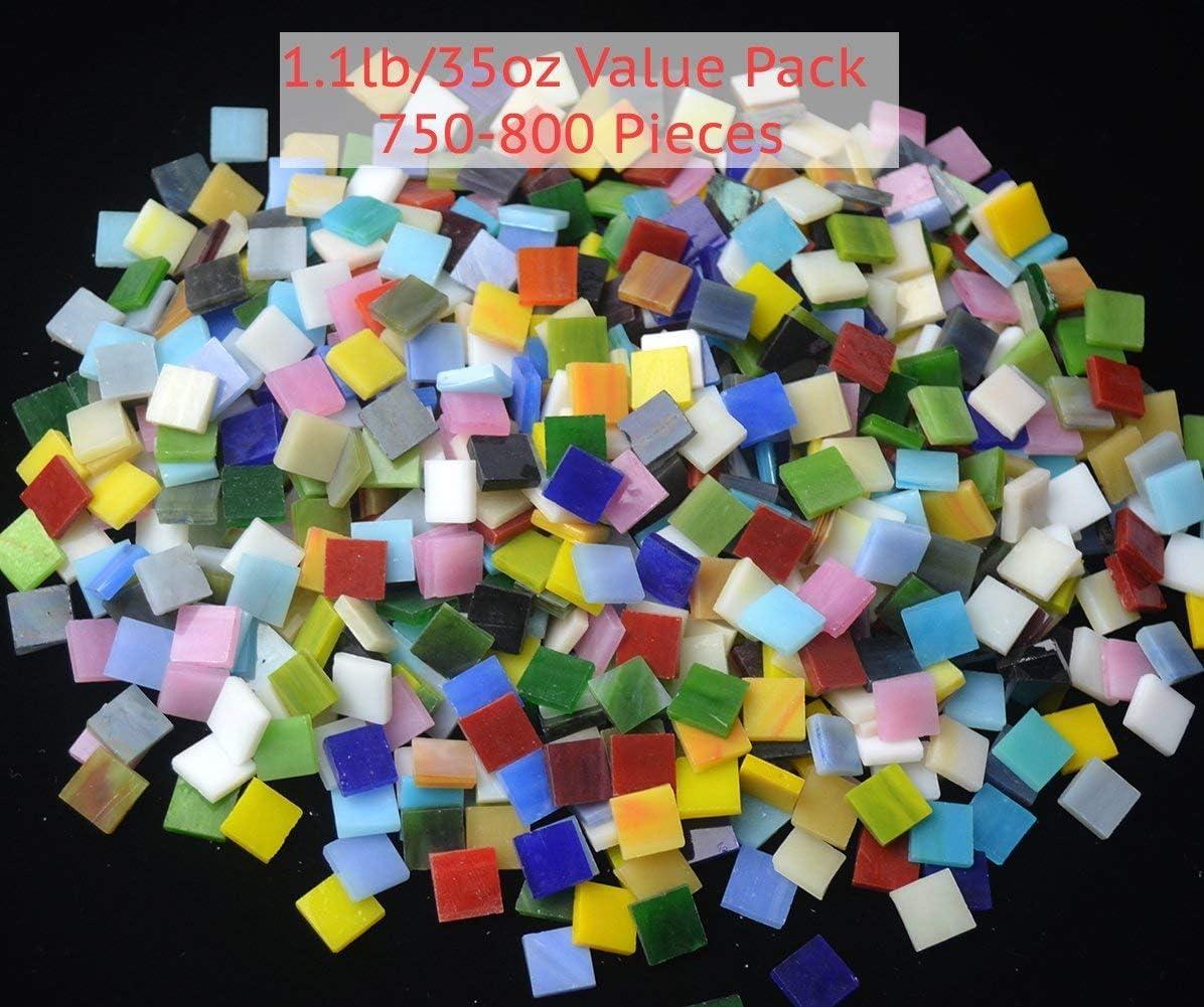 Lanyani 800 Pieces Mosaic Tiles Stained Glass - Assorted Colors for Art Craft and Home Decorations - 500g/1.1lb