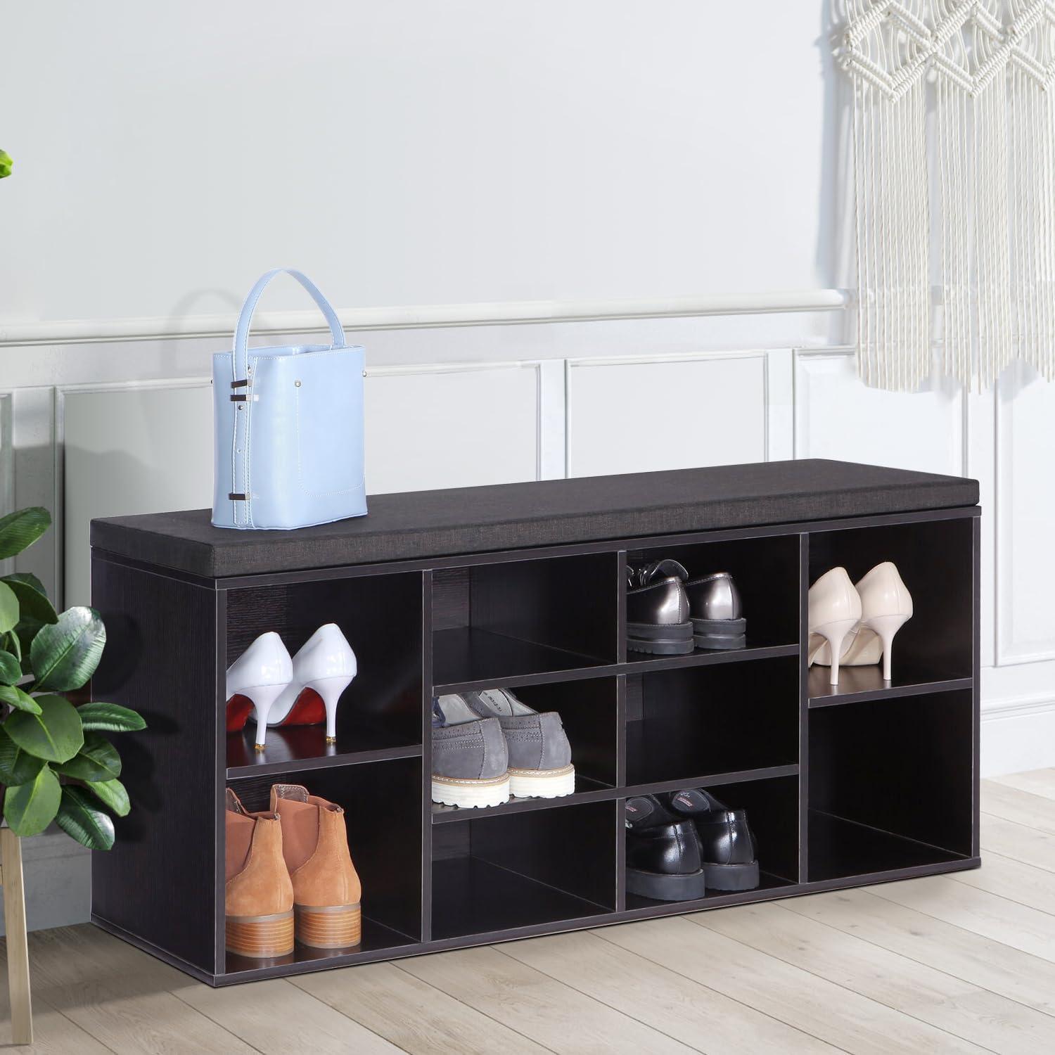 Shoe Bench Storage Bench 10 Compartments Shoe Organizer with 3-Tier Shoe Rack Bench Adjustable Shelves Shoe Shelf for Living Room Entryway Hallway Bedroom