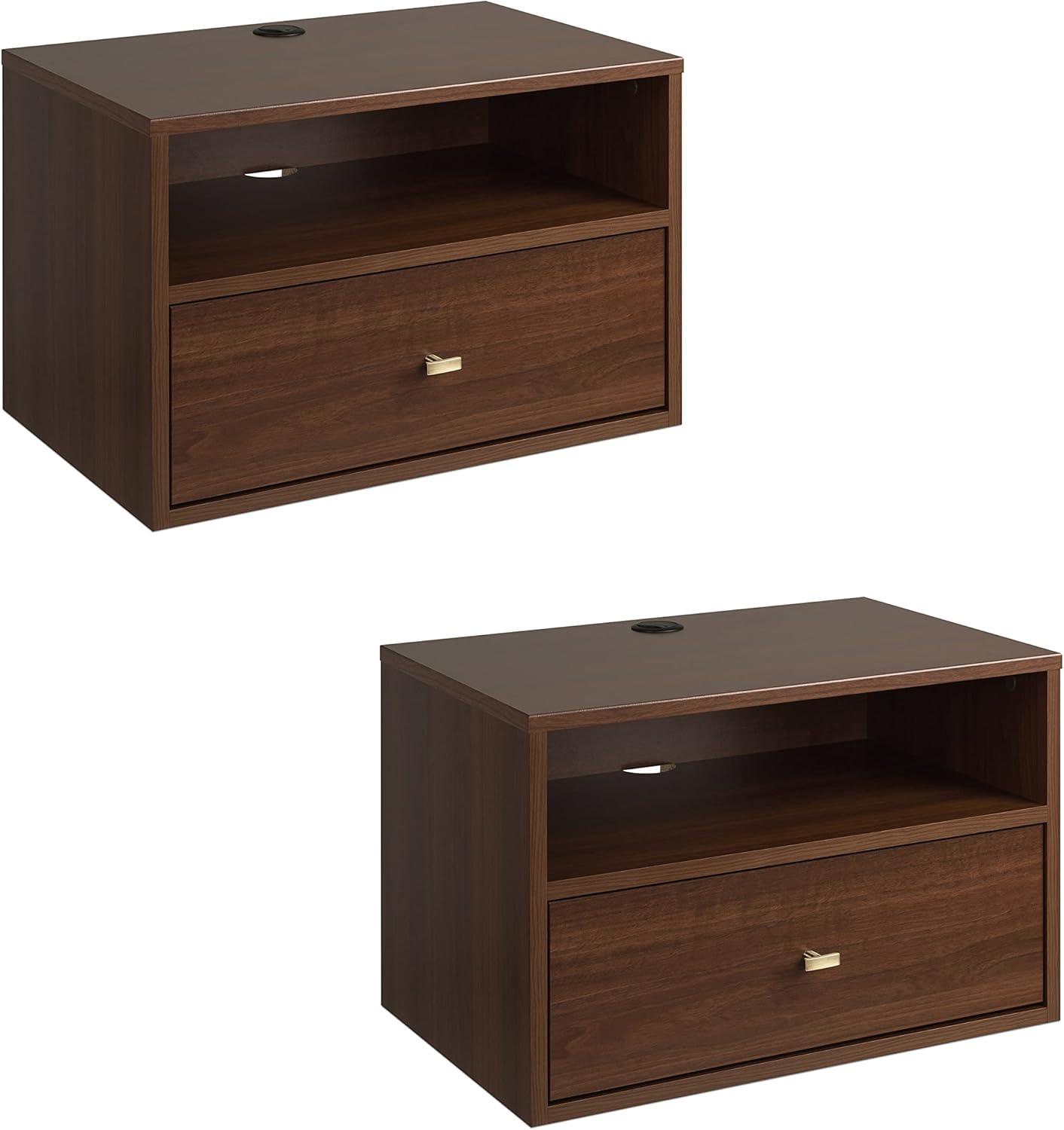 Cherry Laminated Floating Nightstand with Drawer and Open Shelf