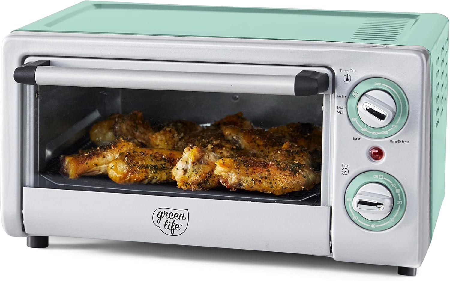 Turquoise 4-Slice Air Fryer Toaster Oven with Broiler