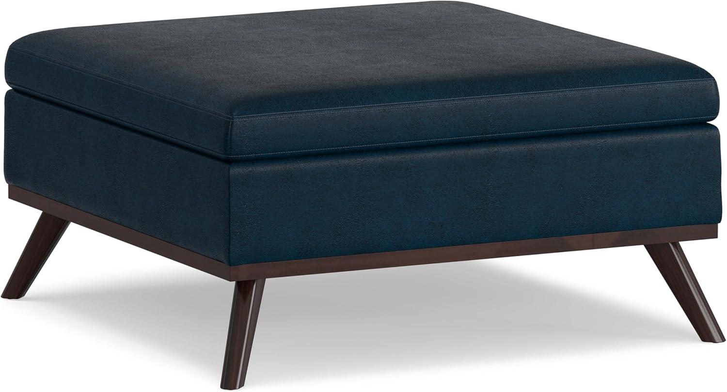 Simpli Home Owen 36"W Upholstered Square Coffee Table Storage Ottoman with Lift Top and Solid Wood Legs