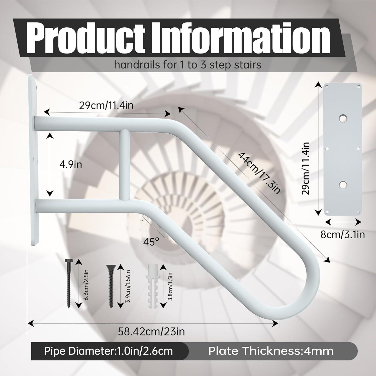 28.7” Safety Grab Bars for Stairs, Handrail for Outdoor Steps, U-Shaped Railings for 1-3 Steps, Stainless Steel Garage Railing for Garden,Yard Garage Interior or Exterior Stairway,White