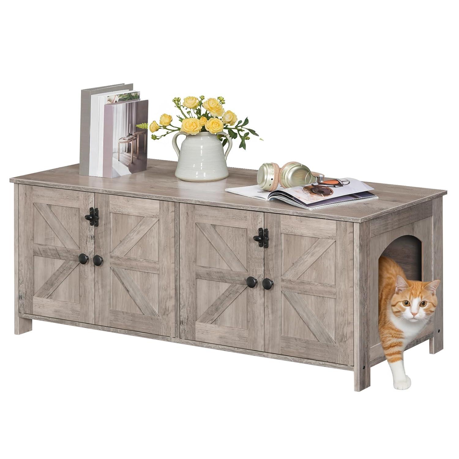 Cat Litter Box Fence For 2 Cats, Hidden Litter Box Furniture