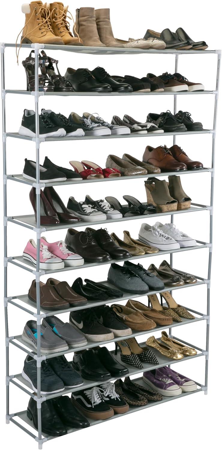 Simplify 10-Tier 50 Pair Shoe Rack, Grey