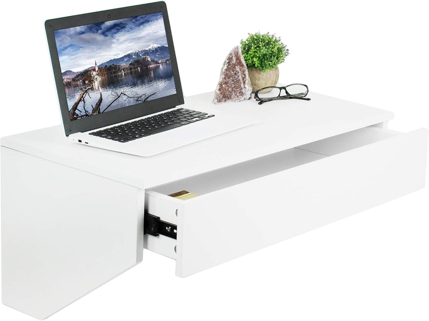 VIVO White Floating Wall Mounted Storage Shelf, Desk Drawer, DESK-SF01W