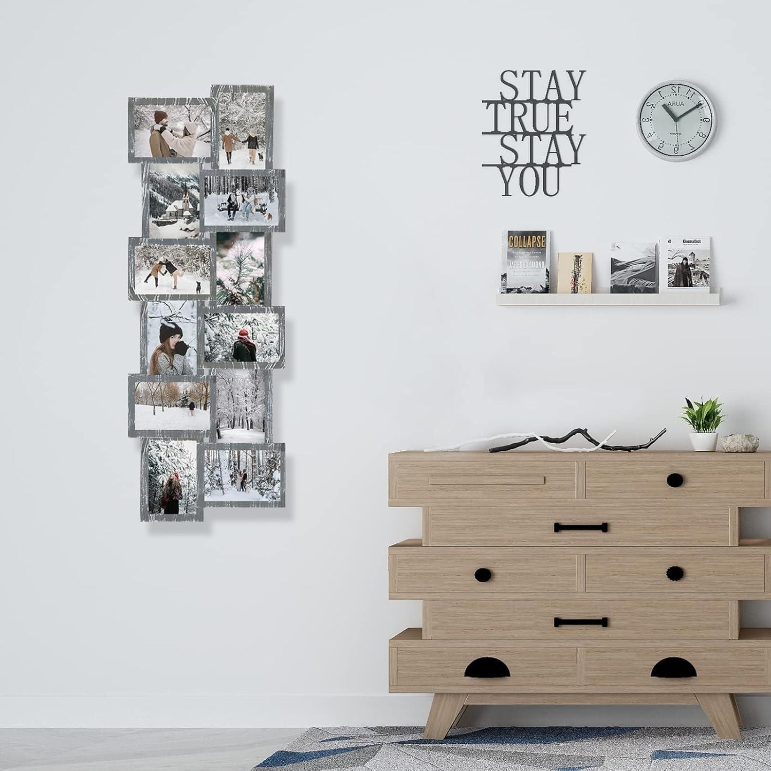 J.M.Deco Picture Frame Sets for Wall, 9 Opening Collage Frame, 6 x 4 With Family Friend's Memory, Rustic Distressed Photo Frame Wall Hanging for 4x6, Gold