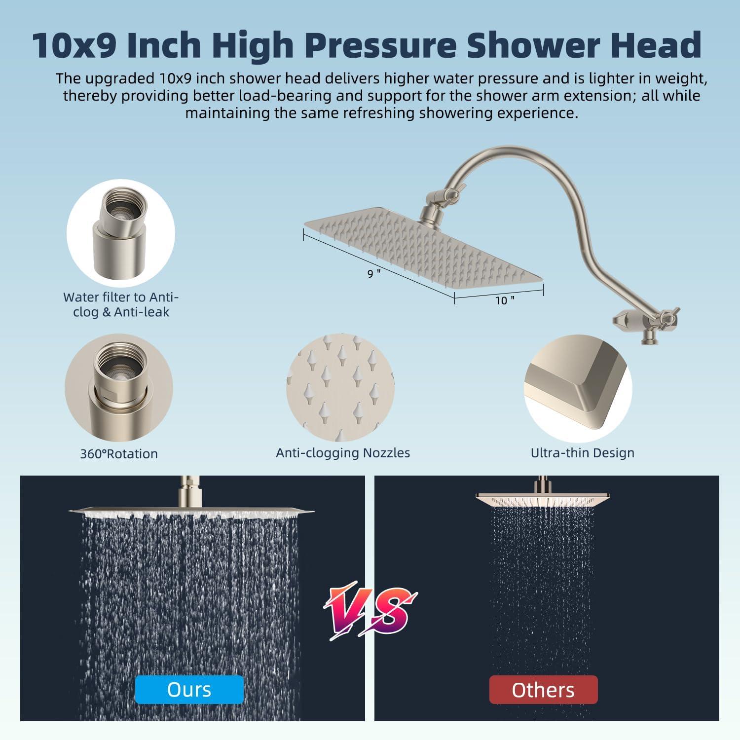 Brushed Nickel Dual Head Rainfall Shower Combo with Filter