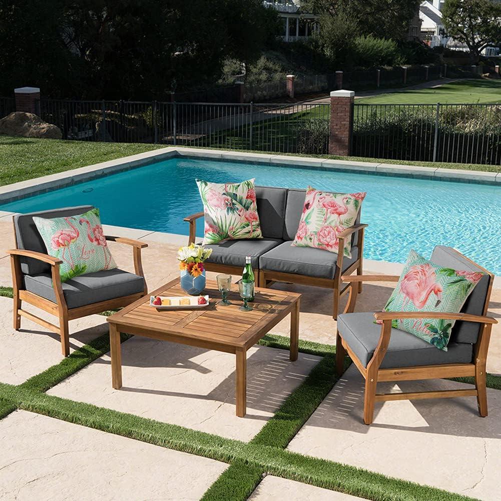 Artscope Set of 4 Waterproof Throw Pillow Covers 18x18 Inches, Pink Roses and Butterfly Pattern Decorative Cushion Covers, Perfect to Outdoor Patio Garden Living Room Sofa Farmhouse Decor