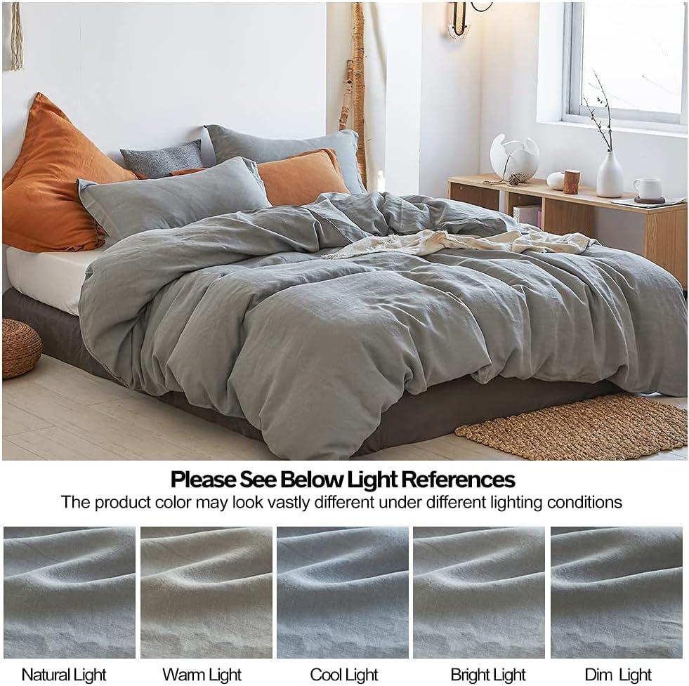 Simple&Opulence 100% Linen Duvet Cover Set with Washed-French Flax-2 Pieces Solid Color Basic Style Bedding Set-Breathable Soft Comforter Cover with 1 Pillowsham(Twin,Linen)