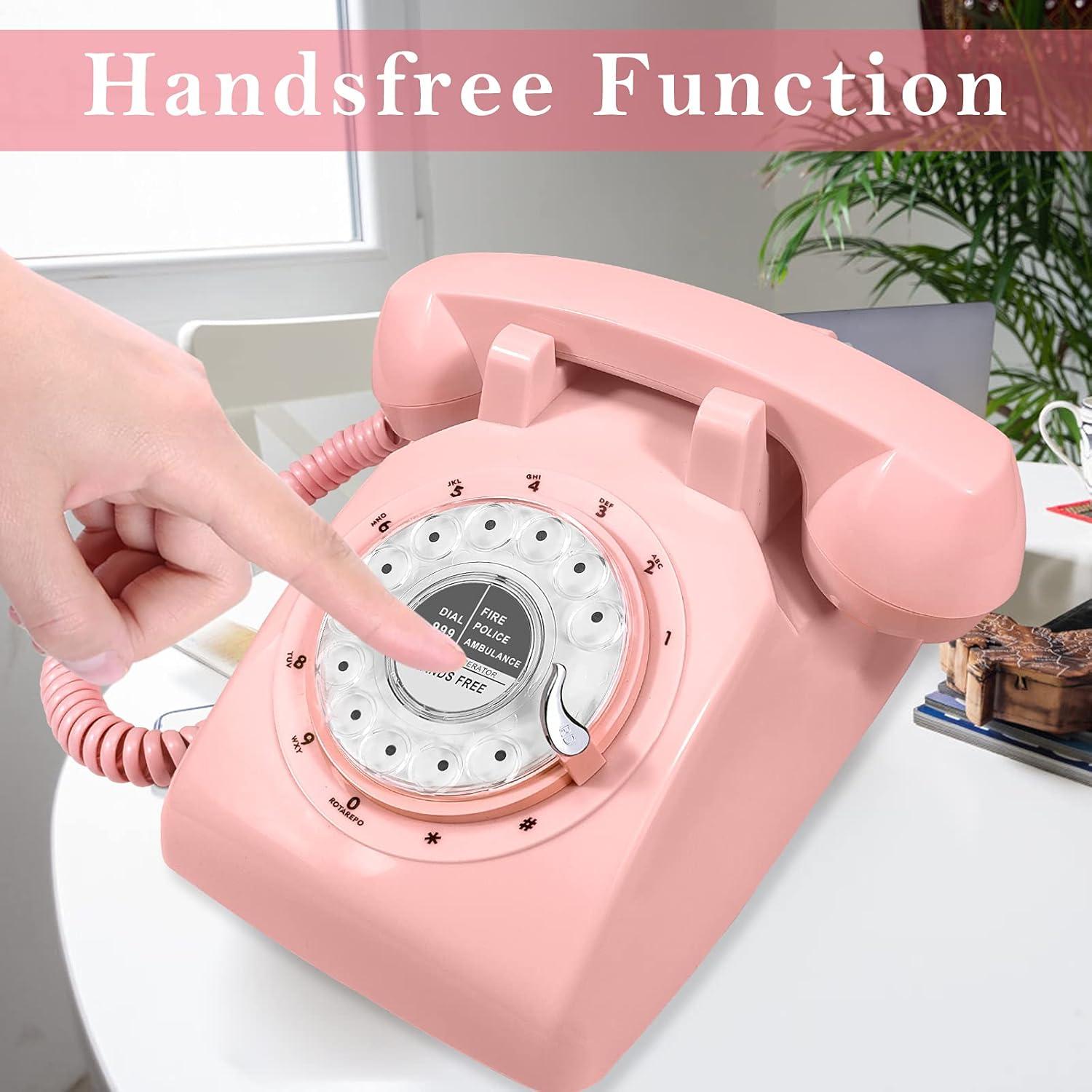 1960s Style Pink Retro Rotary Dial Telephone with Speakerphone