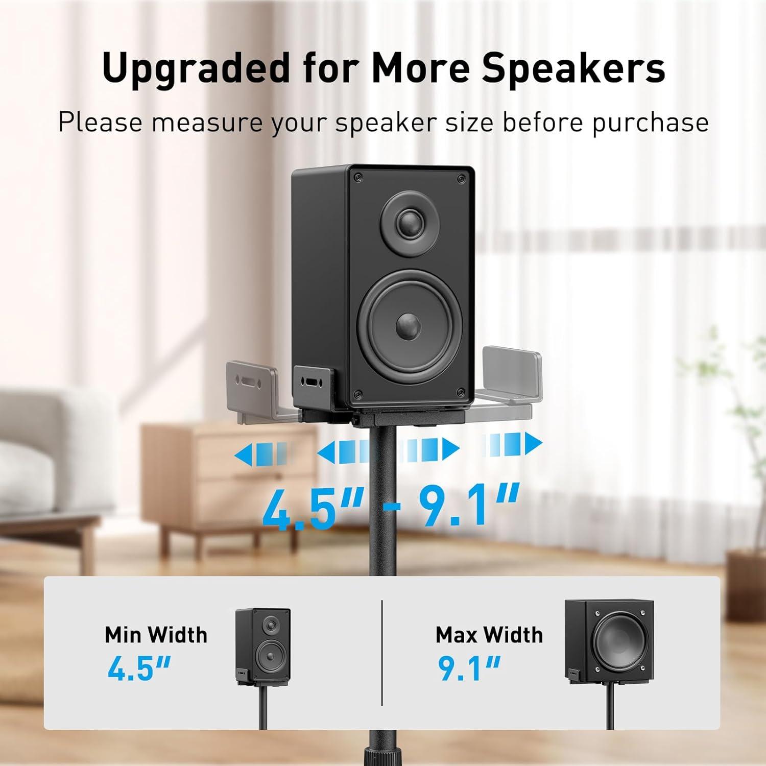 PERLESMITH Universal Speaker Stands Height Adjustable Extend 30.7 to 42.5 Holds Satellite Speakers & Bookshelf Speakers up to 11lbs-1 Pair PSSS2 Black