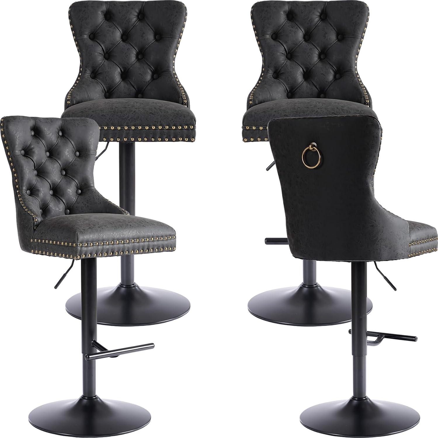 Modern Upholstered Tufted Swivel Velvet Bar Stools (Set of 4)