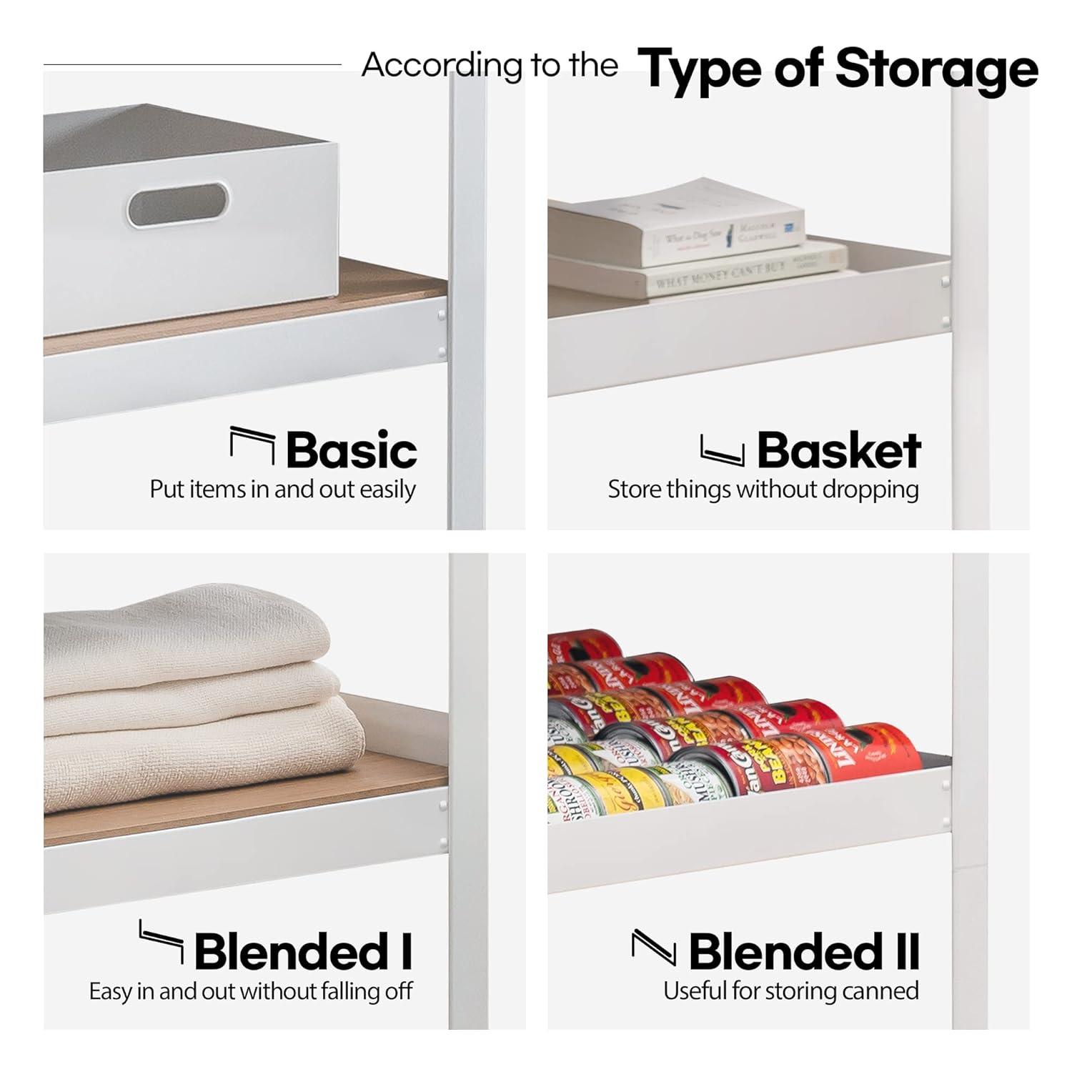 HOMEDANT White Pantry Shelving Units 5-Tier Metal Kitchen Storage Shelves,  36.2"W x 16.5"D x 71.3"H