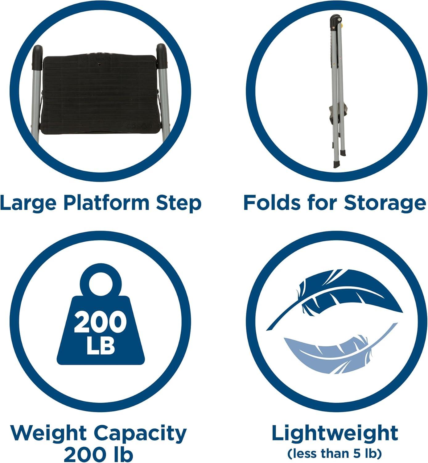 Cosco Folding Step Stool, 2-Step, 200 lb Capacity, 16.9" Working Height, Platinum/Black